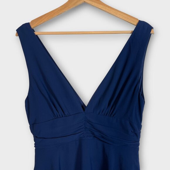 Lulu's Midi Cocktail Party Dress MEDIUM Blue V-neck Tiered Wedding Holiday NEW - Picture 3 of 11